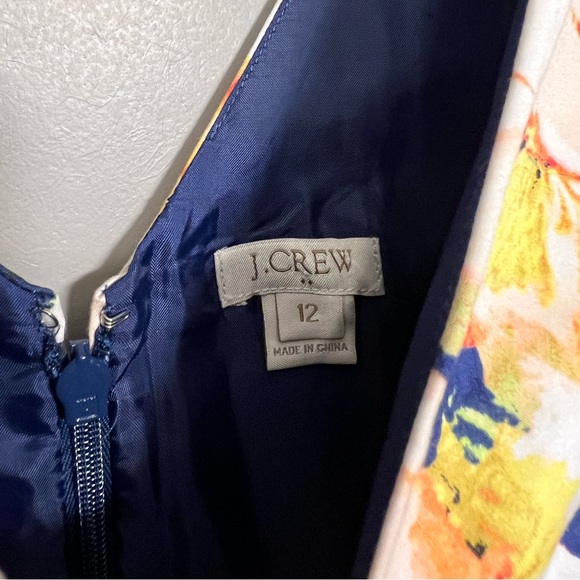 J Crew Factory Navy Floral Cotton Pleated Fit & Flare Sleeveless Dress Size 12 - Picture 2 of 9